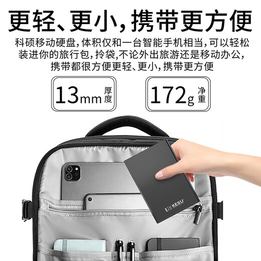 KESU mobile Festplatte, USB3.0-Sicherheitsverschlüsselung, 2,5-Zoll-Hochgeschwindigkeits-Laptop und Mobiltelefon, externe mechanische Festplatte, Edelmetall – Space Grau + Festplatte, stoßfeste Tasche, 1 TB