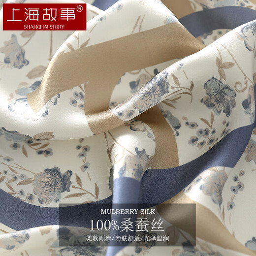 上海故事真丝丝巾100%桑蚕丝小方巾女檀木梳围巾礼盒送妈妈节日生日礼物