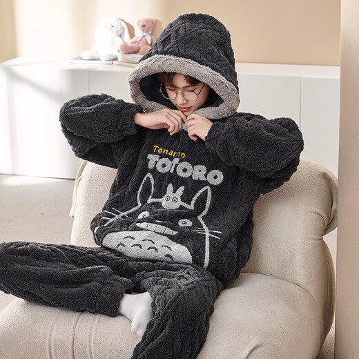 
Qiaojiaoqi autumn and winter pajamas men plush thickened velvet coral velvet warm men's suit winter hooded cartoon home clothes XYI2027/9926 Men's L size recommended 100-130Jin [Jin equals 0.5 kg]