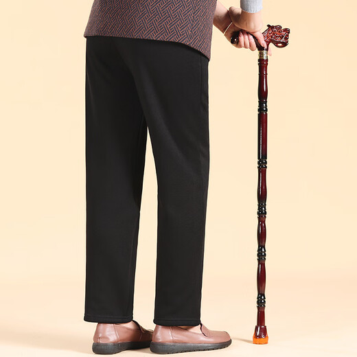Woodpecker spring and autumn models for the elderly 60-70-80 years old and grandma loose and thickened women's winter velvet warm pants black (autumn and winter velvet models) 4XL (recommended 120-140Jin Jin is equal to 0.5 kg)
