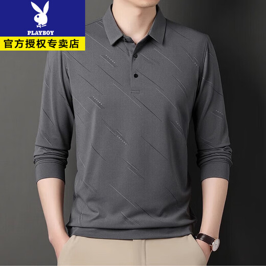 Playboy camiseta de manga larga solapa de solapa a rayas top spring y otoño nueva camiseta de polo casual de mediana edad base de traje de papá T 826 azul marino l 170 sugerencias 120-135 Jin [Jin equivale a 0.5 kg]