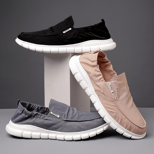 
Woodpecker old Beijing cloth shoes men's 2025 new summer breathable one-foot lazy bean shoes men's umbrella cloth flat shoes 881-Gray-40