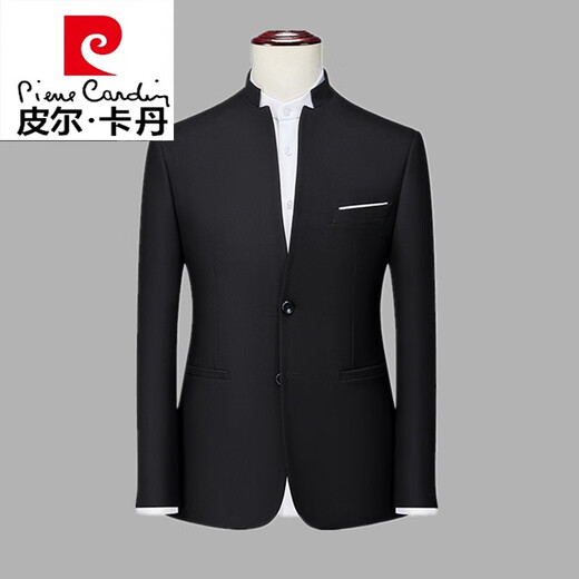 Pierre Cardin Chinese tunic suit for middle-aged men, Chinese stand-up collar suit, men's wedding dress, casual suit jacket, men's spring knitted black-single 3XL