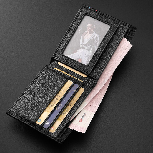 Siete lobo billetera de la billetera para hombres billetera para hombres bolsas de gran capacidad billetera de monedas de monedas de la moneda del día de San Valentín para novio caja de regalo de cumpleaños de moda estilo negro horizontal