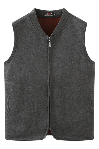 秋冬男马甲加绒加厚保暖中老年抓绒坎肩无袖拉链纯色爸爸背心开衫 深灰色 加绒 加厚 3xl（110-135）斤
