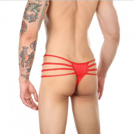 Sexy underwear for men Men's leather hollow thong patent leather sexy underwear imitation leather low waist zipper convenient SM g175 black one size fits S-XXL