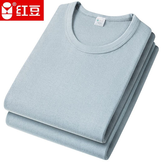 红豆男士纯棉秋衣秋裤套装薄款100%全棉内衣中高领圆领宽松棉毛衫打底 圆领纯棉浅灰套装 XL (175) 【推荐120-155斤】