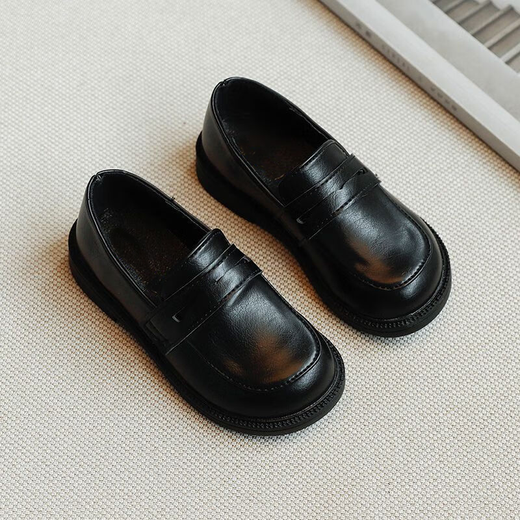 Muni boys leather shoes student soft sole children's black performance shoes spring and autumn little boy flower girl British style suit dress shoes black size 32 inner length 19.5cm