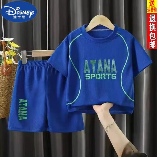 Disney (DISNEY) children's short-sleeved suit small, medium and large children's sportswear boys and girls casual summer clothes boys quick-drying clothes baby two-piece set blue PS men and women - clothes + pants 100 recommended height 85-95cm