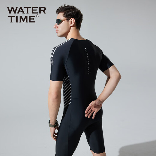 WATERTIME/Shuichuan men's swimsuit and swimming trunks one-piece short-sleeved five-point wetsuit men's swimsuit black silver XXL silver XXL