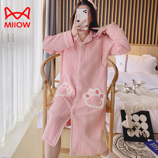 MiiOW autumn and winter pure cotton nightgown for pregnant women, spring and autumn thickening, loose confinement skirt for in-delivery room inspection in November and December SY-2694# with breast pad 3XL recommended weight 148-180Jin Jin is equal to 0.5 kg