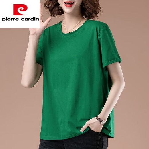 皮尔卡丹（pierre cardin）中年夏装短袖t恤女纯,棉薄款尺码宽松休闲胖m显瘦百搭上 咖啡色【9892款】棉95%氨纶5% L 100-115斤