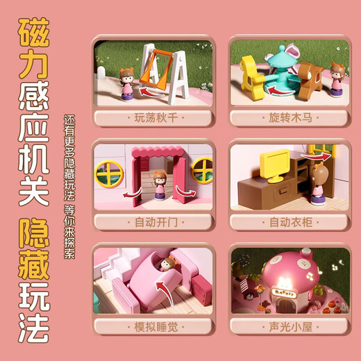 Jisi Girl Toys 3-6 ans Simulated Magnetic Control House Doll House de 5 ans Généré Gift Gift Surprise Park [surprise Park] Magnetic Control + Music Story + Office de cadeau exquis Cadeau d'anniversaire de fille 34-5 ans 56-80 ans