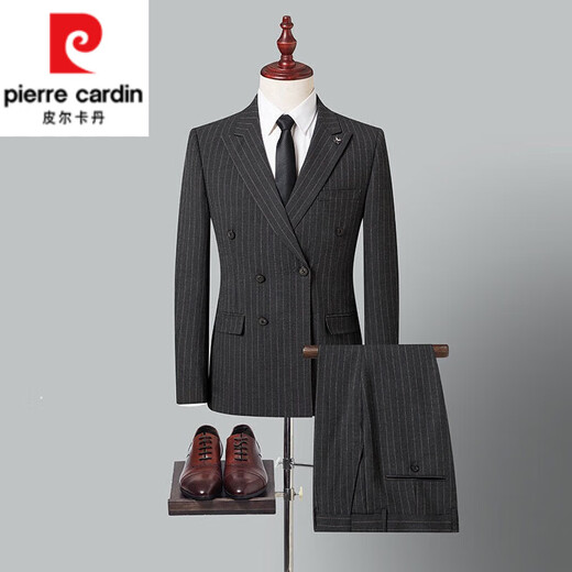 Pierre Cardin high-end suit suit men's wedding groom suit three-piece business casual formal groomsmen vertical striped dress 812-grey striped three-piece suit suit + trousers + 175/48 130-150Jin Jin equals 0.5 kg
