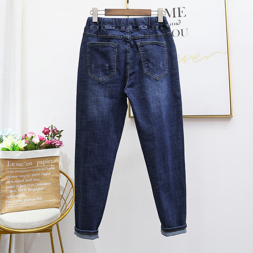 
Zhidou Dou Dou's extra-large plus velvet thickened fat sister autumn and winter large size jeans special women's elastic waist new style 200 Jin [Jin equals 0.5 kg] high waist plus 9923 blue regular version L 100-115 Jin [Jin equals 0.5 kg]