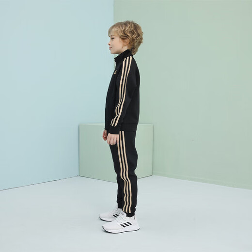 Adidas spring and autumn suit children's sports suit new outdoor casual jacket trousers two-piece set black/gold 140