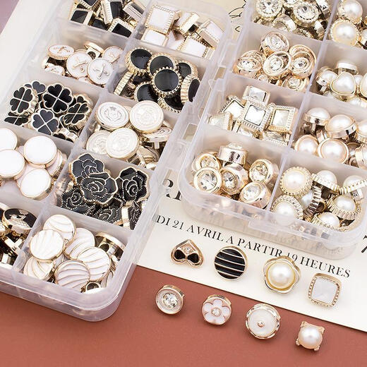 PEARL DIARY button-down shirt, sweater, cardigan, versatile pearl-encrusted rhinestone round decorative top button, mixed series of 100 pieces, free sewing box