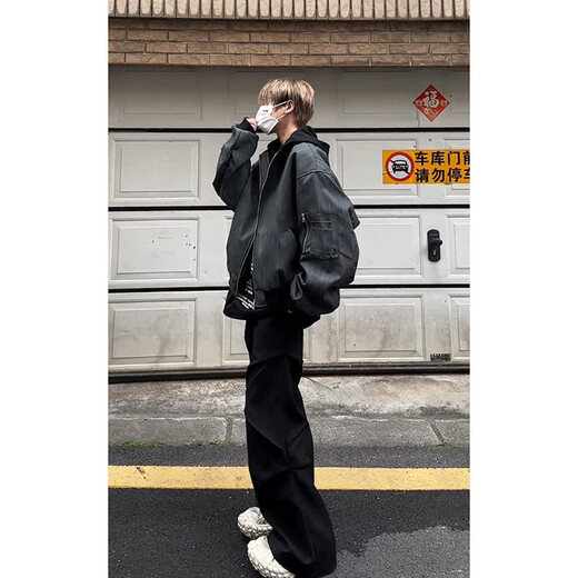 7 high-quality casual jackets for men in autumn and winter, quilted warm handsome hunting jackets, fake two-piece design hooded baseball uniform tops GWHG-3371 black gray XL 170-175cm 155-180Jin Jin is equal to 0.5 kg
