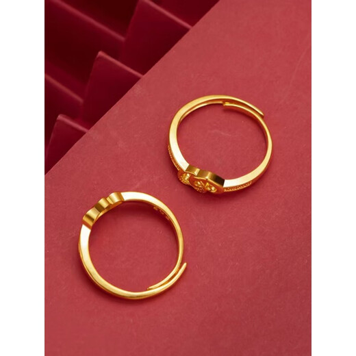Nilan Fat Dong Lai's same style 18k gold ring for women new gold model 999 gold double heart ring ring 3D double heart ring (adjustable style)