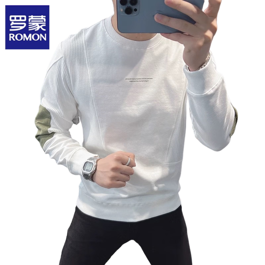 Romon European Station 2026 Spring and Autumn New Style Spliced Sweater Men's Personalized Round Neck Casual Trendy Fashion Versatile Top Gray M 90-105Jin Jin is equal to 0.5 kg