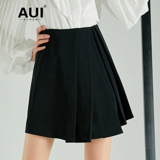 AUI Versatile Skirt Women's Spring Clothing Small 2022 New Fashion Women's Black Short Irregular Half Skirt Black S