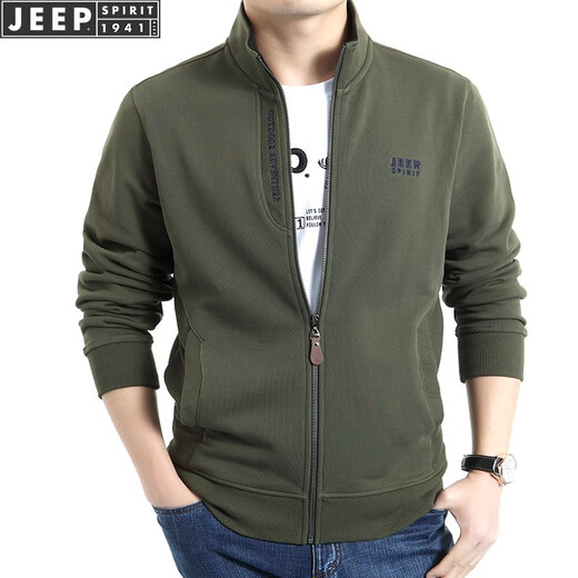 Jeep (JEEP) jacket men's coat pure cotton autumn and winter new men's loose large size cardigan sweatshirt casual stand collar men's top royal blue XL (recommended 150-165Jin Jin equals 0.5 kg)