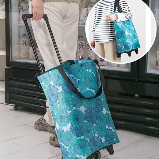 Shengni Shangpin grocery shopping cart folding shopping cart household artifact portable lightweight trolley Peacock Blue