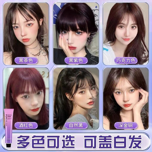 蒙倩（Meng Qian）网红流行色可盖黄白发自己染理发店专用染发膏黄头发蓝色染发剂 C677黑茶色+9度双氧+工具(可盖黄 200mL
