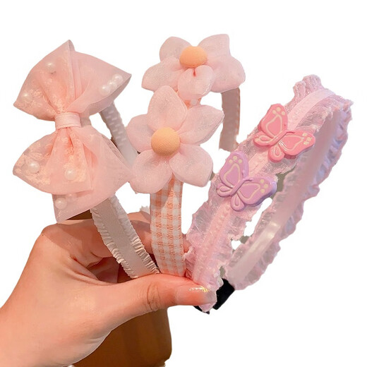 Rongxia 3-piece set of new hair hoops for children, little girls, princess style, internet celebrity headbands, hair clips for girls, cute and non-slip 2# pink hair hoops, 3-piece set