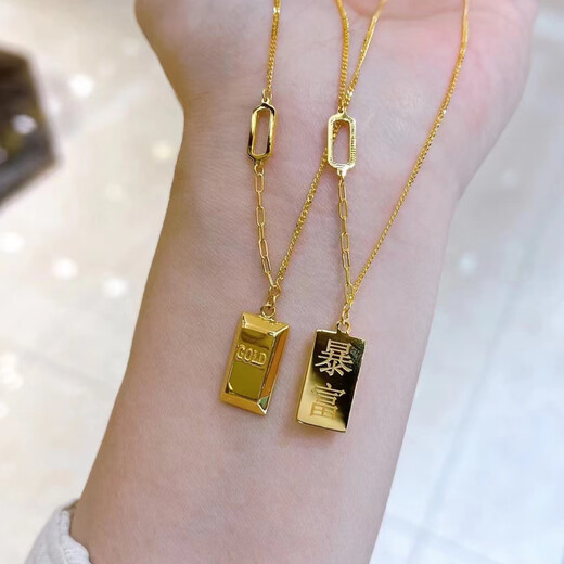 Wenying simulated yellow gold rich small gold bar necklace 2024 new small gold brick plated 18K gold clavicle small gold bar necklace