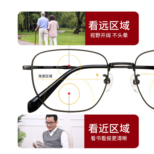 唯乔变色纯钛老花镜远近三用智能变焦自动感光调节度数老光太阳眼镜男 黑色68174 看远看近 变灰色+ 300度