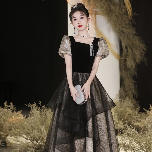 Li Baixin evening dress female 2025 new host light luxury niche French adult ceremony art test dress skirt temperament and high-end black M