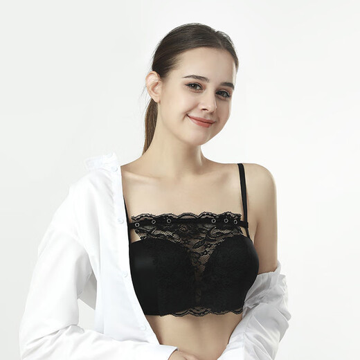 Miao Yijia anti-exposure breast cover artifact thin bra cover anti-exposure wrapped chest anti-exposure lace tube top one piece strapless anti-exposure lace tube top 2 pieces black + white