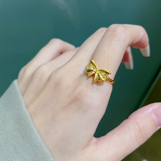 Enshuo gold ring bow pure gold 999 fugitive princess tail ring ring 520 gift Valentine's Day gift for girlfriend, about 5g