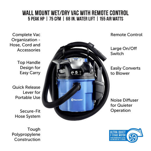 Vacmaster VWM510 Стеновый крепление мокрой/сухой вак 5 галлон