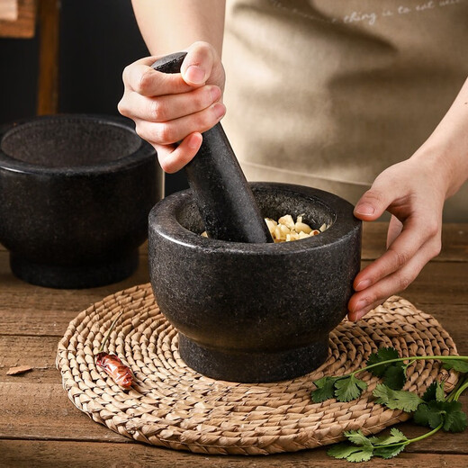 Kawashimaya (KAWASIMAYA) stone mortar garlic mortar household garlic pounder natural stone bowl old-fashioned garlic masher grinder small granite garlic pounder