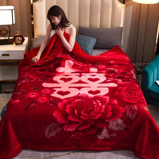 Manta de cubierta de manta nanjiren en invierno Boda de doble capa espesada Super Soft Caliente Single Double Quilt Velvet Manta 655 Big Red 180*220cm aproximadamente 6 Jin [Jin iguala 0.5 kg]