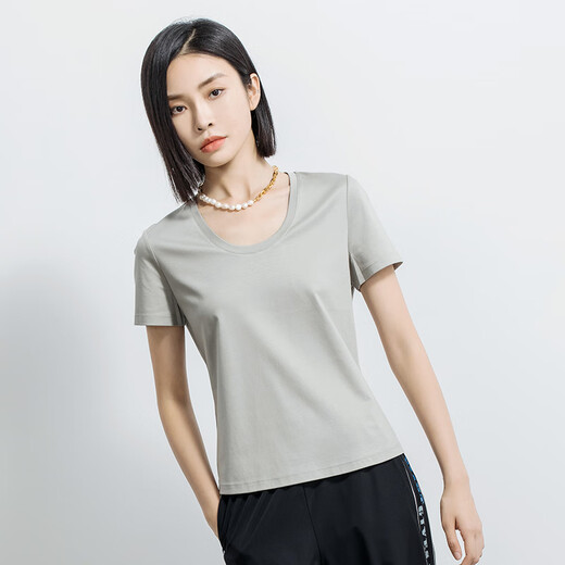 
Yifei (YIFINI) [Cool] Short loose T-shirt with silk U-neck for women's summer new thin style 2105Z983 Purple 0L