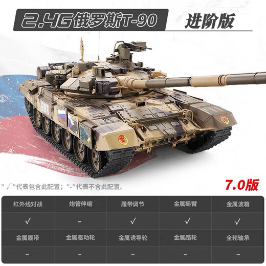 恒龙合金遥控坦克玩具车超大号金属履带轮毂带旋转炮台冒烟对战玩具 俄国主战坦克T90 豪华专业版版