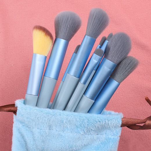 Lan Weiting makeup brush set 13 pieces soft powder grasping loose powder brush eyebrow brush concealer brush complete set of makeup brush tools portable novice 13 pieces cloth bag bean paste color 1 piece