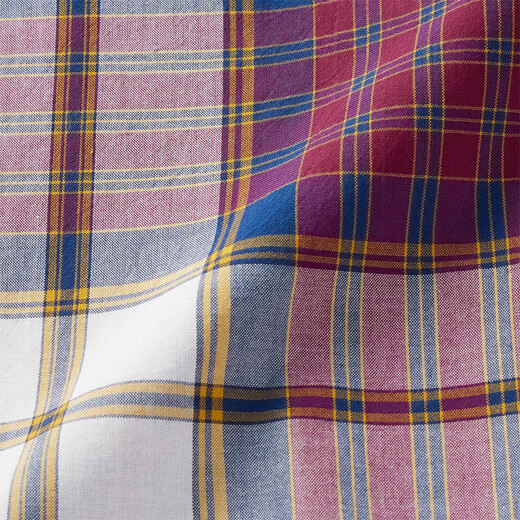MUJI men's Madras checked button-neck short-sleeved shirt men's shirt jacket pure cotton AC1W8A4S red checked S (165/84A)