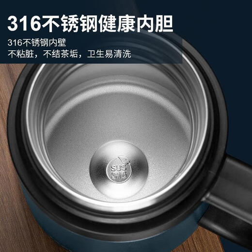 泰福高日本办公杯316不锈钢真空超长保温杯办公室带手柄水杯商务泡茶杯 t6172骑士黑 500ml