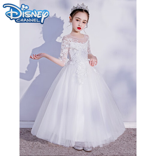 迪士尼（Disney）女童礼服生日儿童钢琴演出服女孩高端花童婚纱晚礼服公主裙主持人 683酒红色网袖【+皇冠】 150cm