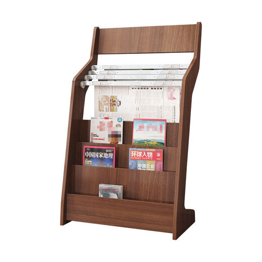 Libros de estante de periódicos y estante de periódicos Información de madera Rack montada en el piso Rack Rack Rack Almacenamiento de almacenamiento de almacenamiento Promocional Pantalla de estante Huelga para crear K687# Color de nogal High 96 Four Newspaper Clips