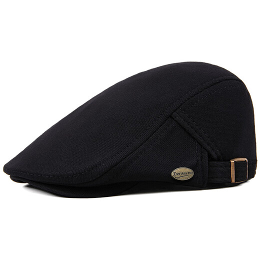Denssyne beret men's four-season double-layer windproof cotton outdoor leisure all-match travel black forward hat middle-aged and elderly hat black one size adjustable (55-59cm)