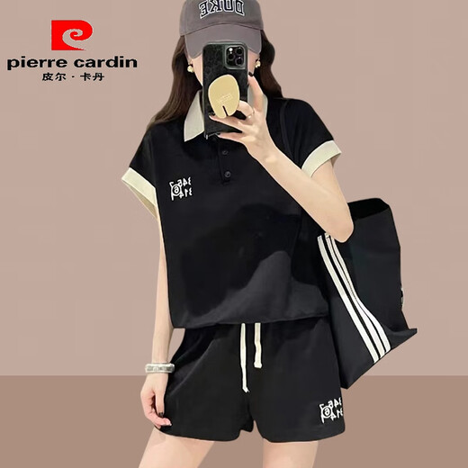 皮尔卡丹欧洲站套装女2025春夏季宽松短袖POLO衫女短裤休闲运动时尚套装潮 红色 【上衣+短裤】 2XL (125-140斤)