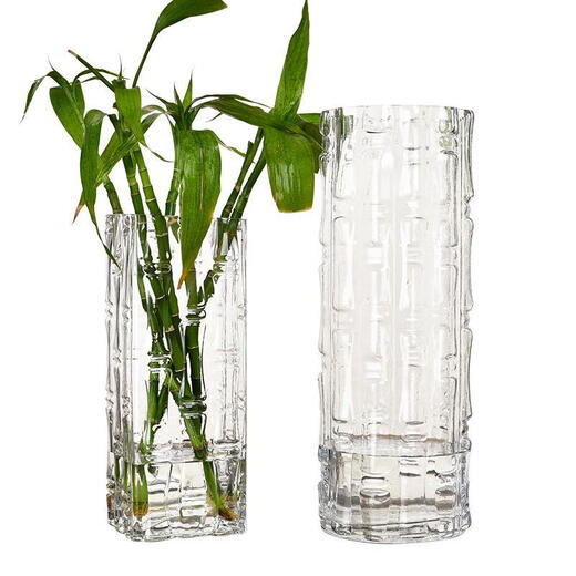Stone tree thickened large rich bamboo dragon bamboo transparent glass vase hydroponic water cultivation fresh dried flowers living room flower arrangement floor vase diameter 15 height 40CM bamboo tube thickened and heavier