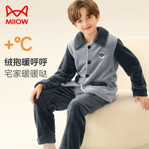 Catman plus velvet and thickened comfortable cotton velvet children's pajamas for boys and babies in autumn and winter can be worn outside warm home clothes set
