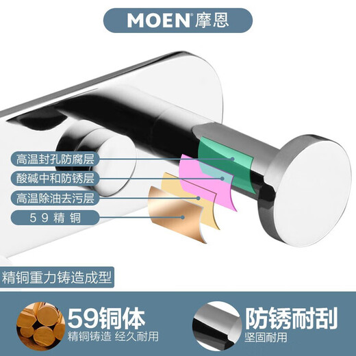 摩恩（MOEN）浴室挂衣架卫生间挂衣服神器墙上全铜挂衣钩浴室挂钩上墙打孔 ACC ACC9947全铜5头衣钩