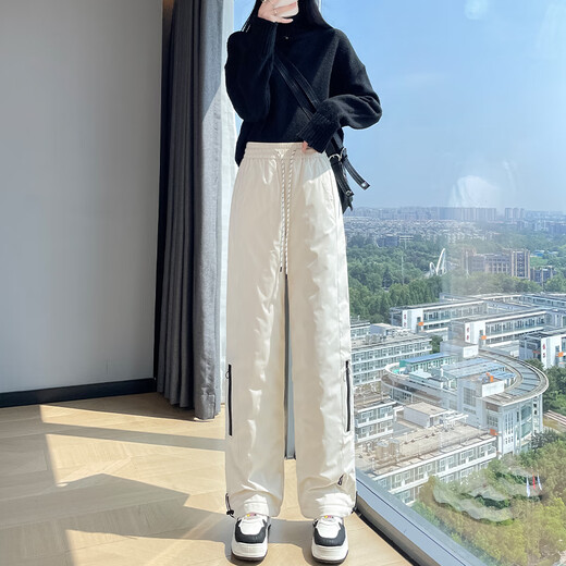 Miguang Pink Down Pants Women's Outerwear Waterproof and Windproof Jacket Pants 2025 New Winter Harbin Coldproof Snow Cotton Pants Off-White L 106-115Jin Jin is equal to 0.5 kg